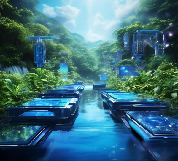 蓝色科技海报，未来科技与自然完美融合的视觉盛宴